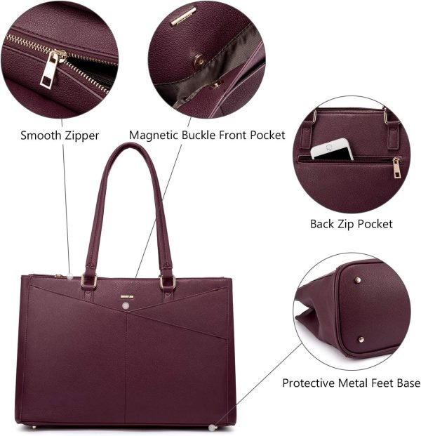 LOVEVOOK Laptop Tote Bag for Women 15.6 Inch Waterproof Leather Computer Bags Business Office Work Briefcase Black - Image 239