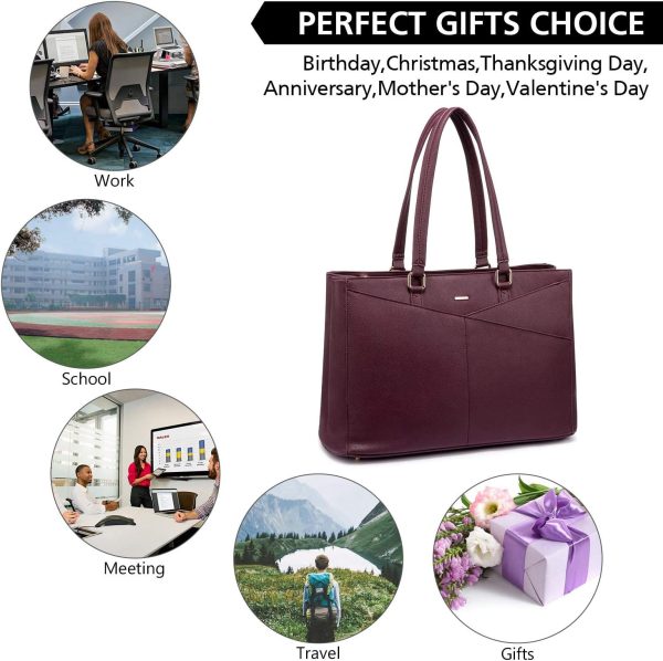 LOVEVOOK Laptop Tote Bag for Women 15.6 Inch Waterproof Leather Computer Bags Business Office Work Briefcase Black - Image 240