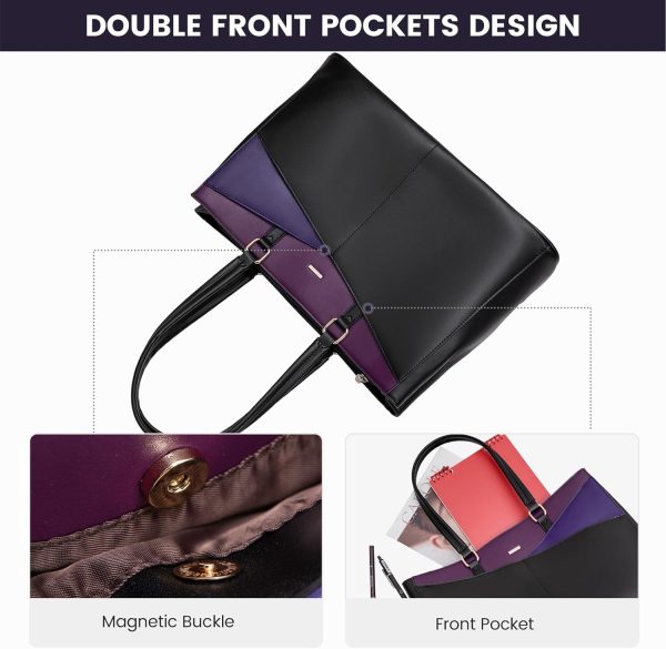 LOVEVOOK Laptop Tote Bag for Women 15.6 Inch Waterproof Leather Computer Bags Business Office Work Briefcase Black - Image 242