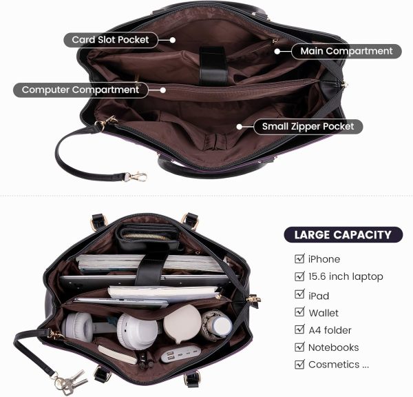 LOVEVOOK Laptop Tote Bag for Women 15.6 Inch Waterproof Leather Computer Bags Business Office Work Briefcase Black - Image 244