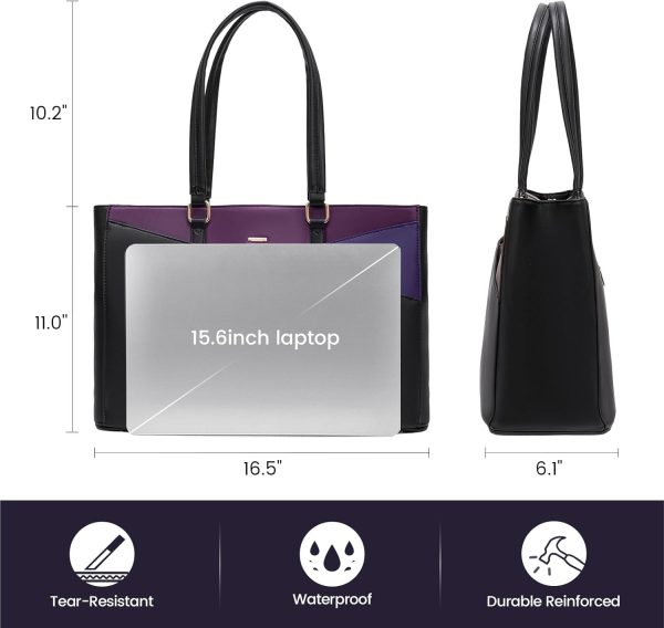 LOVEVOOK Laptop Tote Bag for Women 15.6 Inch Waterproof Leather Computer Bags Business Office Work Briefcase Black - Image 245