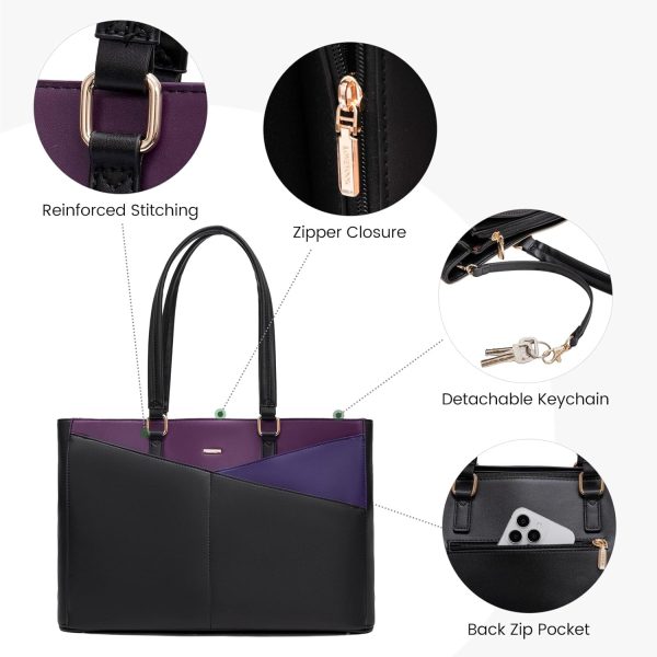 LOVEVOOK Laptop Tote Bag for Women 15.6 Inch Waterproof Leather Computer Bags Business Office Work Briefcase Black - Image 246
