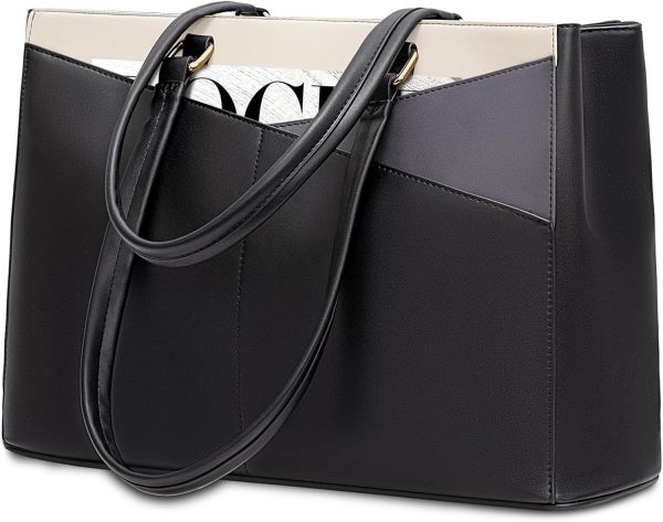 LOVEVOOK Laptop Tote Bag for Women 15.6 Inch Waterproof Leather Computer Bags Business Office Work Briefcase Black - Image 248