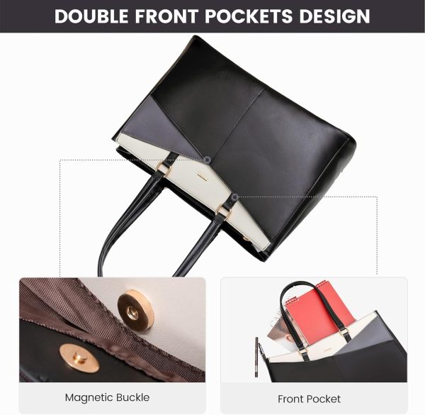 LOVEVOOK Laptop Tote Bag for Women 15.6 Inch Waterproof Leather Computer Bags Business Office Work Briefcase Black - Image 249