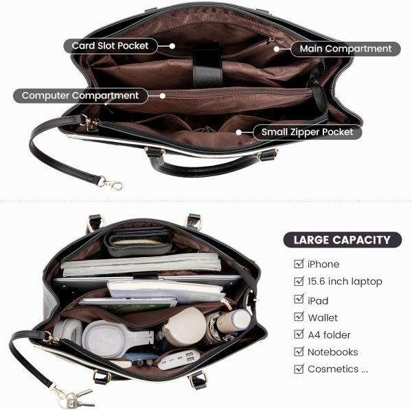 LOVEVOOK Laptop Tote Bag for Women 15.6 Inch Waterproof Leather Computer Bags Business Office Work Briefcase Black - Image 251