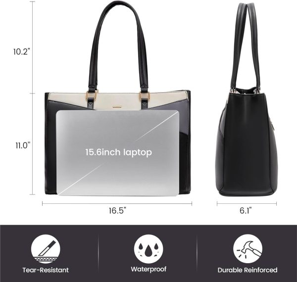 LOVEVOOK Laptop Tote Bag for Women 15.6 Inch Waterproof Leather Computer Bags Business Office Work Briefcase Black - Image 252
