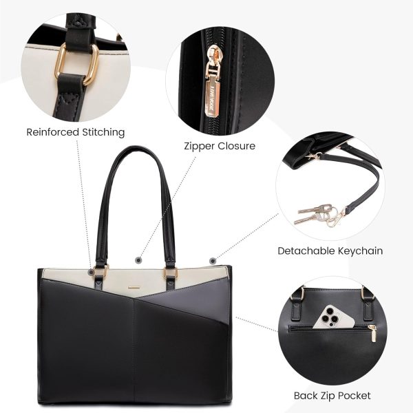 LOVEVOOK Laptop Tote Bag for Women 15.6 Inch Waterproof Leather Computer Bags Business Office Work Briefcase Black - Image 253
