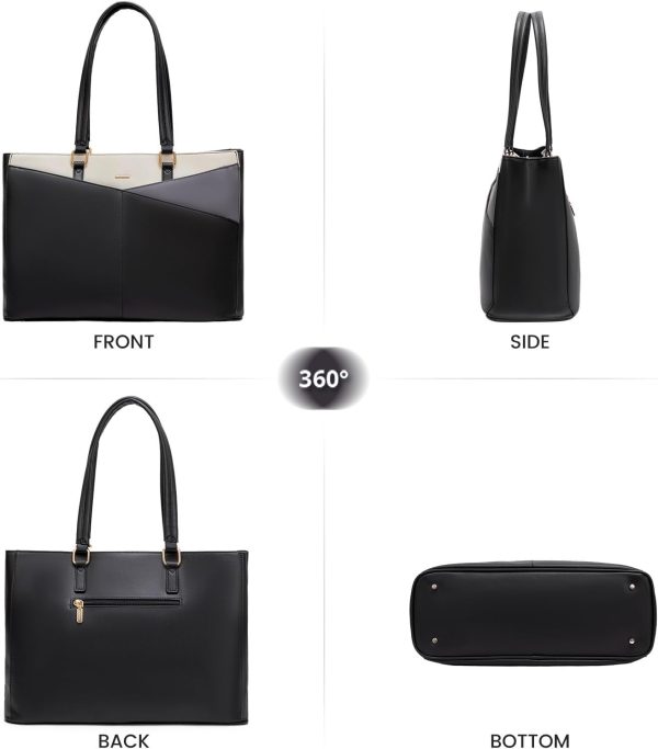 LOVEVOOK Laptop Tote Bag for Women 15.6 Inch Waterproof Leather Computer Bags Business Office Work Briefcase Black - Image 254