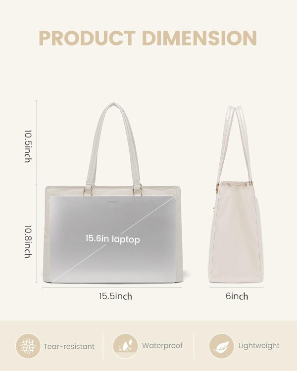 LOVEVOOK Laptop Tote Bag for Women 15.6 Inch Waterproof Leather Computer Bags Business Office Work Briefcase Black - Image 259