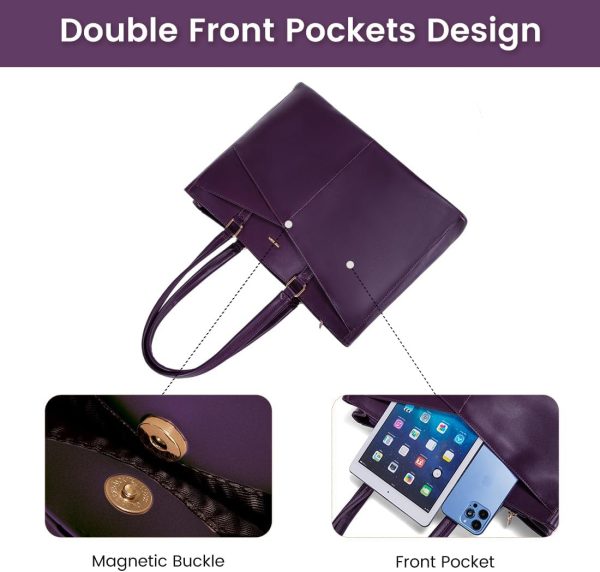LOVEVOOK Laptop Tote Bag for Women 15.6 Inch Waterproof Leather Computer Bags Business Office Work Briefcase Black - Image 264