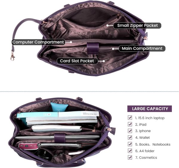LOVEVOOK Laptop Tote Bag for Women 15.6 Inch Waterproof Leather Computer Bags Business Office Work Briefcase Black - Image 266