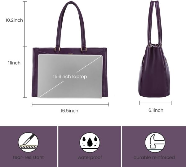 LOVEVOOK Laptop Tote Bag for Women 15.6 Inch Waterproof Leather Computer Bags Business Office Work Briefcase Black - Image 268