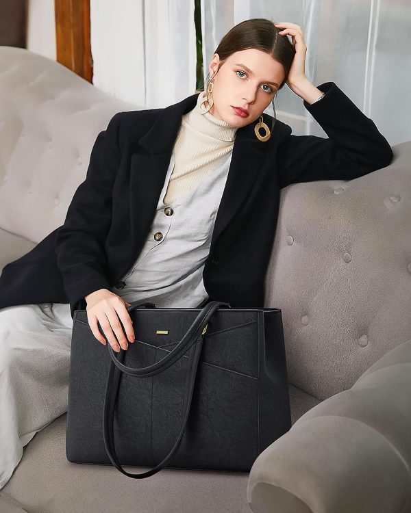 LOVEVOOK Laptop Tote Bag for Women 15.6 Inch Waterproof Leather Computer Bags Business Office Work Briefcase Black - Image 271