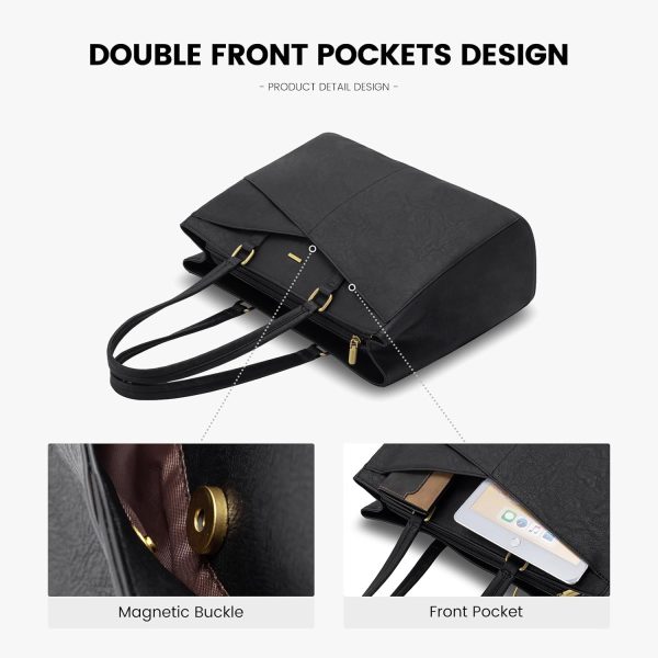 LOVEVOOK Laptop Tote Bag for Women 15.6 Inch Waterproof Leather Computer Bags Business Office Work Briefcase Black - Image 272