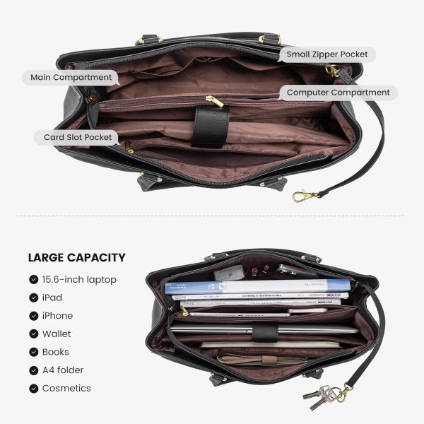 LOVEVOOK Laptop Tote Bag for Women 15.6 Inch Waterproof Leather Computer Bags Business Office Work Briefcase Black - Image 273