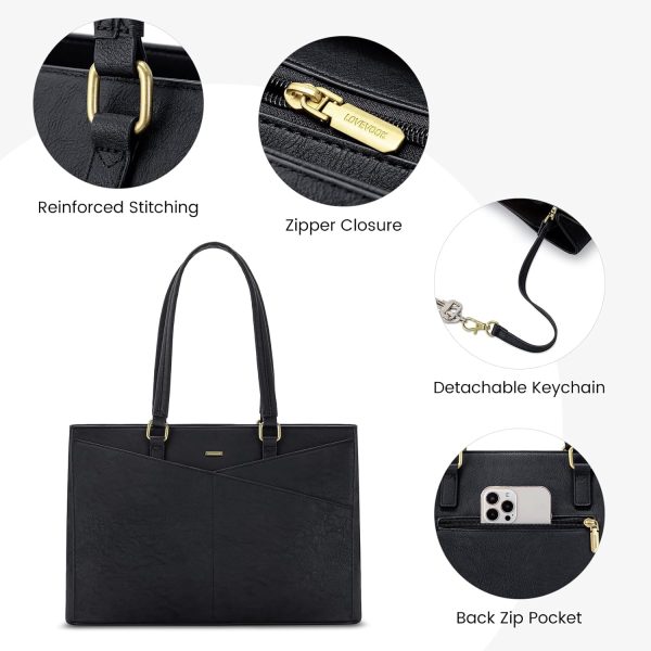 LOVEVOOK Laptop Tote Bag for Women 15.6 Inch Waterproof Leather Computer Bags Business Office Work Briefcase Black - Image 275