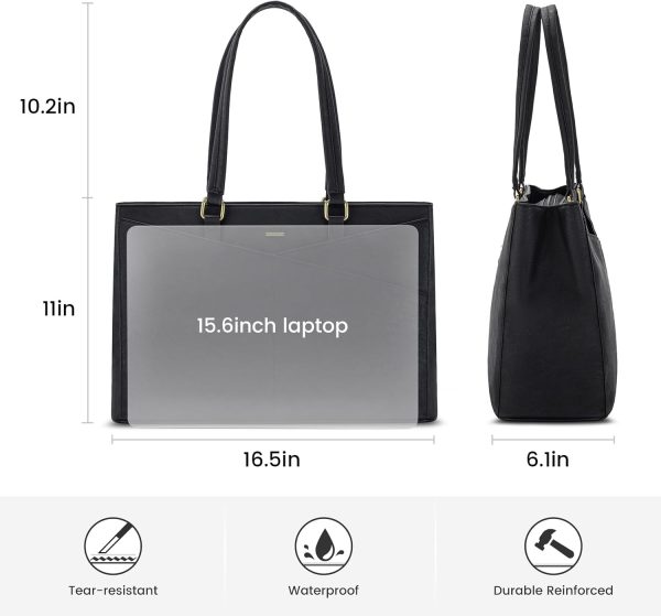 LOVEVOOK Laptop Tote Bag for Women 15.6 Inch Waterproof Leather Computer Bags Business Office Work Briefcase Black - Image 277