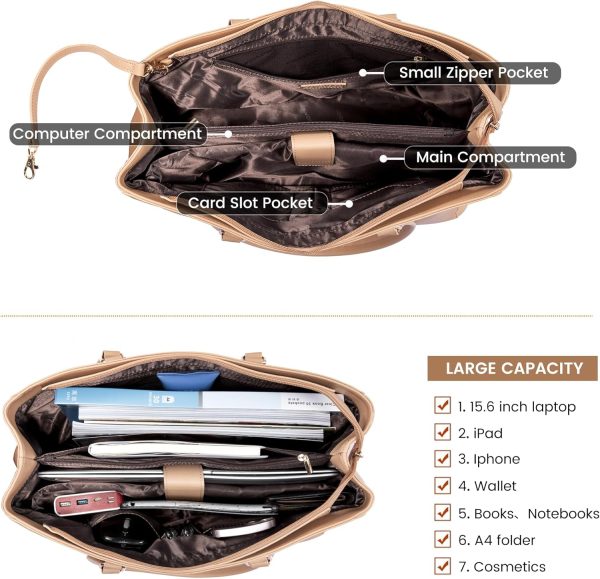 LOVEVOOK Laptop Tote Bag for Women 15.6 Inch Waterproof Leather Computer Bags Business Office Work Briefcase Black - Image 286