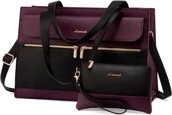 LOVEVOOK Laptop Bag for Women 15.6 Inch Tote Work Professional Leather Computer Briefcase Waterproof Handbag Shoulder Large Capacity Business Teacher Office Crossbody Purse