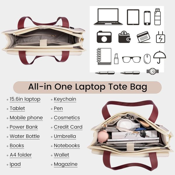 LOVEVOOK Laptop Bag for Women 15.6 Inch Tote Work Professional Leather Computer Briefcase Waterproof Handbag Shoulder Large Capacity Business Teacher Office Crossbody Purse - Image 4