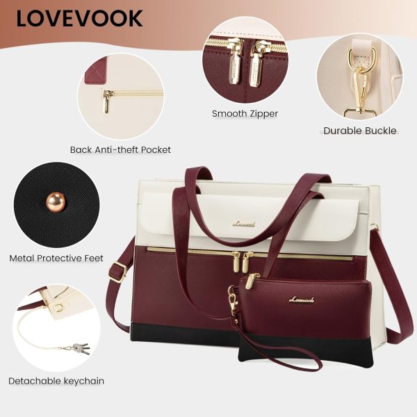 LOVEVOOK Laptop Bag for Women 15.6 Inch Tote Work Professional Leather Computer Briefcase Waterproof Handbag Shoulder Large Capacity Business Teacher Office Crossbody Purse - Image 5