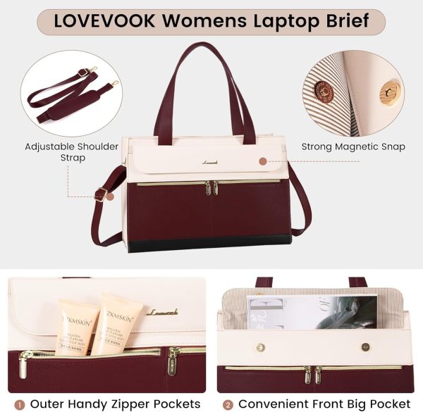 LOVEVOOK Laptop Bag for Women 15.6 Inch Tote Work Professional Leather Computer Briefcase Waterproof Handbag Shoulder Large Capacity Business Teacher Office Crossbody Purse - Image 6