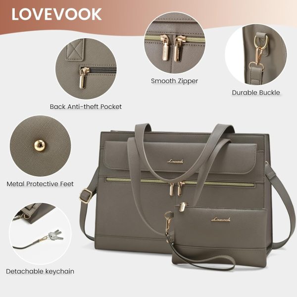 LOVEVOOK Laptop Bag for Women 15.6 Inch Tote Work Professional Leather Computer Briefcase Waterproof Handbag Shoulder Large Capacity Business Teacher Office Crossbody Purse - Image 12