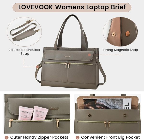 LOVEVOOK Laptop Bag for Women 15.6 Inch Tote Work Professional Leather Computer Briefcase Waterproof Handbag Shoulder Large Capacity Business Teacher Office Crossbody Purse - Image 13