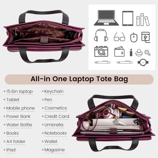 LOVEVOOK Laptop Bag for Women 15.6 Inch Tote Work Professional Leather Computer Briefcase Waterproof Handbag Shoulder Large Capacity Business Teacher Office Crossbody Purse - Image 17