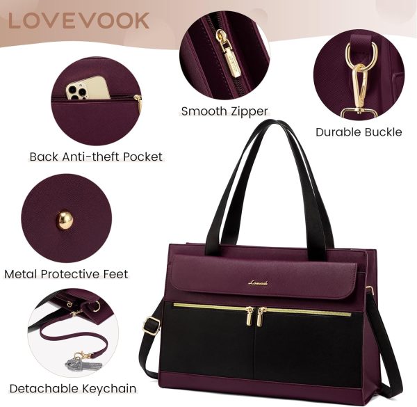 LOVEVOOK Laptop Bag for Women 15.6 Inch Tote Work Professional Leather Computer Briefcase Waterproof Handbag Shoulder Large Capacity Business Teacher Office Crossbody Purse - Image 18