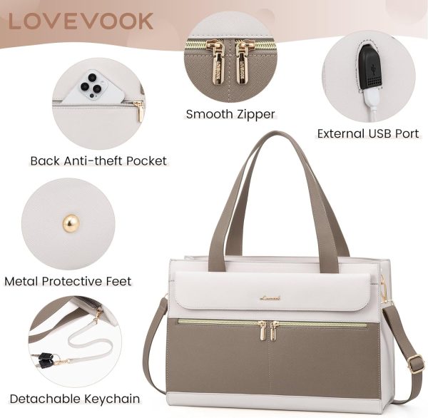 LOVEVOOK Laptop Bag for Women 15.6 Inch Tote Work Professional Leather Computer Briefcase Waterproof Handbag Shoulder Large Capacity Business Teacher Office Crossbody Purse - Image 28