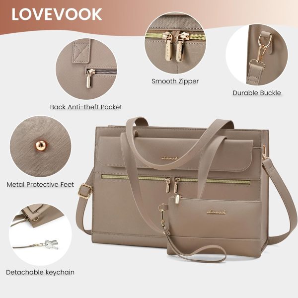 LOVEVOOK Laptop Bag for Women 15.6 Inch Tote Work Professional Leather Computer Briefcase Waterproof Handbag Shoulder Large Capacity Business Teacher Office Crossbody Purse - Image 63