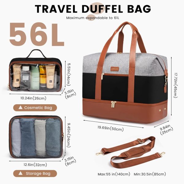LOVEVOOK Weekender Bag, Large Travel Duffel Bag for Women with 2 Packing Cubes, Carry on Overnight Bag with Shoe Compartment, Mom Hospital Bags for Labor and Delivery - Image 164