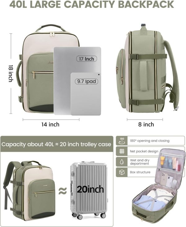 LOVEVOOK 40L Travel Backpack for Women & Men, Large Carry on Backpack for Airplanes with 3 Packing Cubes, TSA Personal Item Travel Bag fits 17" Laptop, Waterproof Weekender Essentials Airline Approved - Image 5