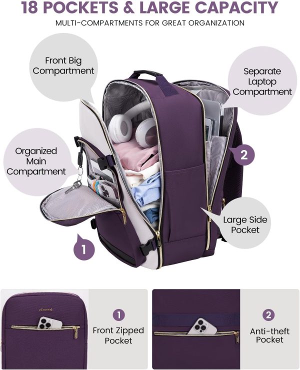 LOVEVOOK 40L Travel Backpack for Women & Men, Large Carry on Backpack for Airplanes with 3 Packing Cubes, TSA Personal Item Travel Bag fits 17" Laptop, Waterproof Weekender Essentials Airline Approved - Image 13