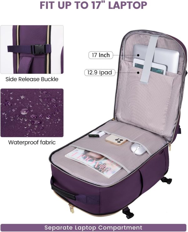 LOVEVOOK 40L Travel Backpack for Women & Men, Large Carry on Backpack for Airplanes with 3 Packing Cubes, TSA Personal Item Travel Bag fits 17" Laptop, Waterproof Weekender Essentials Airline Approved - Image 17