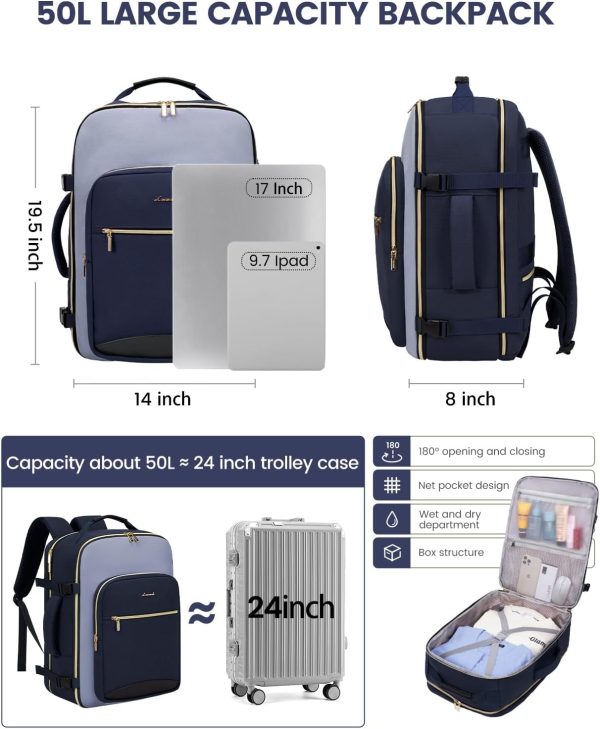 LOVEVOOK 40L Travel Backpack for Women & Men, Large Carry on Backpack for Airplanes with 3 Packing Cubes, TSA Personal Item Travel Bag fits 17" Laptop, Waterproof Weekender Essentials Airline Approved - Image 21