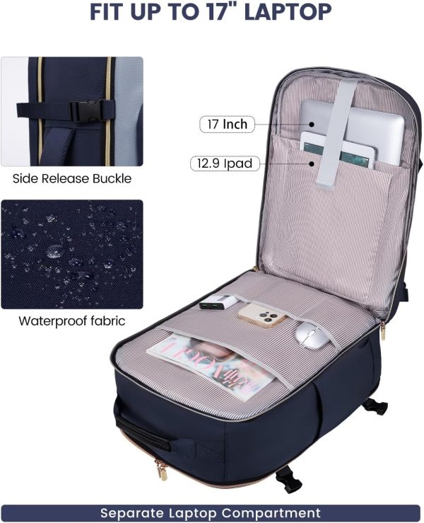 LOVEVOOK 40L Travel Backpack for Women & Men, Large Carry on Backpack for Airplanes with 3 Packing Cubes, TSA Personal Item Travel Bag fits 17" Laptop, Waterproof Weekender Essentials Airline Approved - Image 26