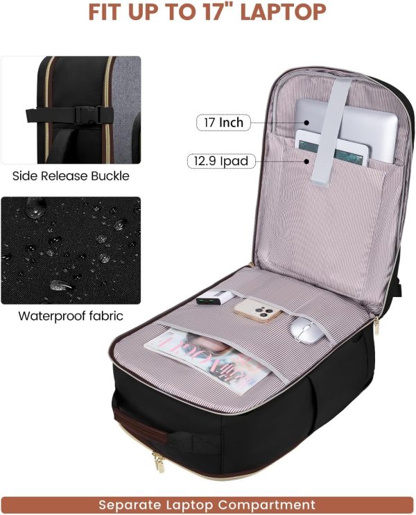 LOVEVOOK 40L Travel Backpack for Women & Men, Large Carry on Backpack for Airplanes with 3 Packing Cubes, TSA Personal Item Travel Bag fits 17" Laptop, Waterproof Weekender Essentials Airline Approved - Image 35