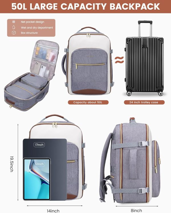 LOVEVOOK 40L Travel Backpack for Women & Men, Large Carry on Backpack for Airplanes with 3 Packing Cubes, TSA Personal Item Travel Bag fits 17" Laptop, Waterproof Weekender Essentials Airline Approved - Image 39