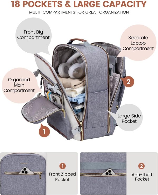 LOVEVOOK 40L Travel Backpack for Women & Men, Large Carry on Backpack for Airplanes with 3 Packing Cubes, TSA Personal Item Travel Bag fits 17" Laptop, Waterproof Weekender Essentials Airline Approved - Image 40