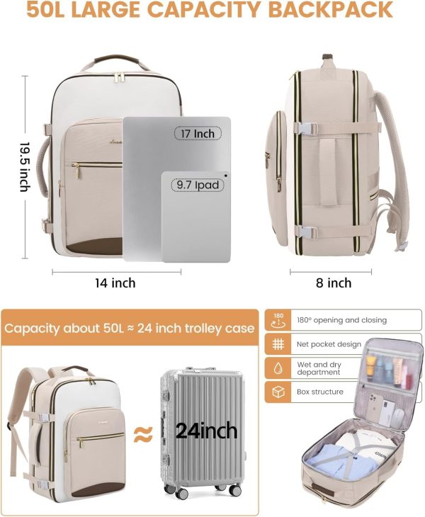 LOVEVOOK 40L Travel Backpack for Women & Men, Large Carry on Backpack for Airplanes with 3 Packing Cubes, TSA Personal Item Travel Bag fits 17" Laptop, Waterproof Weekender Essentials Airline Approved - Image 48