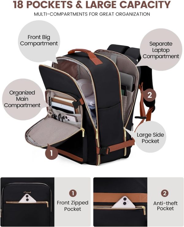 LOVEVOOK 40L Travel Backpack for Women & Men, Large Carry on Backpack for Airplanes with 3 Packing Cubes, TSA Personal Item Travel Bag fits 17" Laptop, Waterproof Weekender Essentials Airline Approved - Image 57