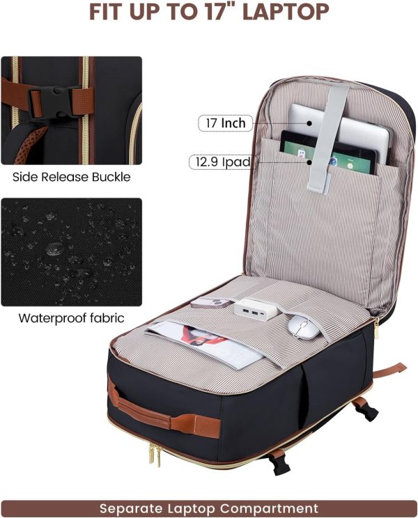 LOVEVOOK 40L Travel Backpack for Women & Men, Large Carry on Backpack for Airplanes with 3 Packing Cubes, TSA Personal Item Travel Bag fits 17" Laptop, Waterproof Weekender Essentials Airline Approved - Image 62