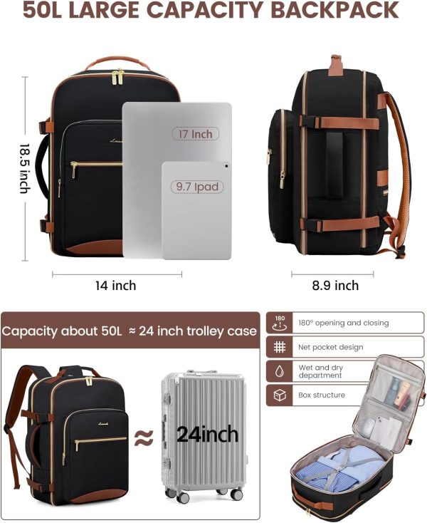 LOVEVOOK 40L Travel Backpack for Women & Men, Large Carry on Backpack for Airplanes with 3 Packing Cubes, TSA Personal Item Travel Bag fits 17" Laptop, Waterproof Weekender Essentials Airline Approved - Image 65