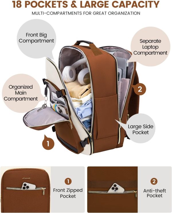 LOVEVOOK 40L Travel Backpack for Women & Men, Large Carry on Backpack for Airplanes with 3 Packing Cubes, TSA Personal Item Travel Bag fits 17" Laptop, Waterproof Weekender Essentials Airline Approved - Image 86