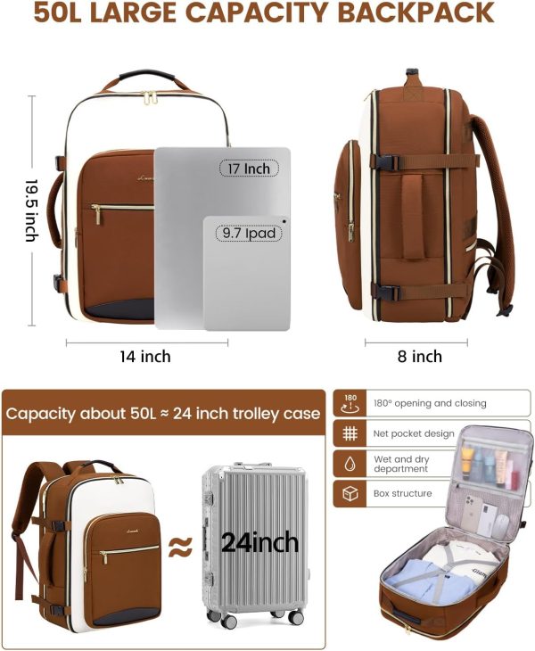 LOVEVOOK 40L Travel Backpack for Women & Men, Large Carry on Backpack for Airplanes with 3 Packing Cubes, TSA Personal Item Travel Bag fits 17" Laptop, Waterproof Weekender Essentials Airline Approved - Image 102