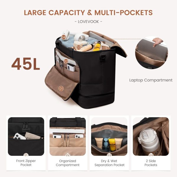LOVEVOOK Weekender Bags for Women Travel, Large Personal Item Travel Overnight Bag, Carry on Duffle Bags with Shoe Compartment, Toiletry Bag, Wet Pocket, for Airplane, Hospital Labor Delivery - Image 3