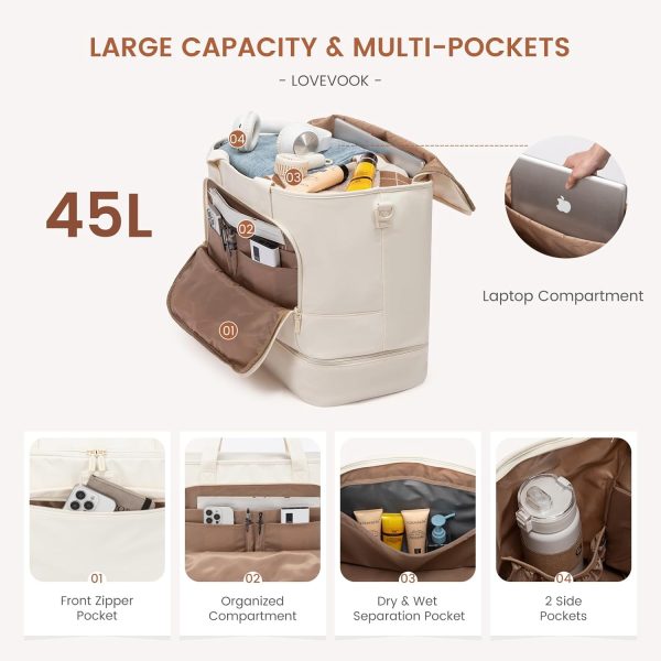 LOVEVOOK Weekender Bags for Women Travel, Large Personal Item Travel Overnight Bag, Carry on Duffle Bags with Shoe Compartment, Toiletry Bag, Wet Pocket, for Airplane, Hospital Labor Delivery - Image 10