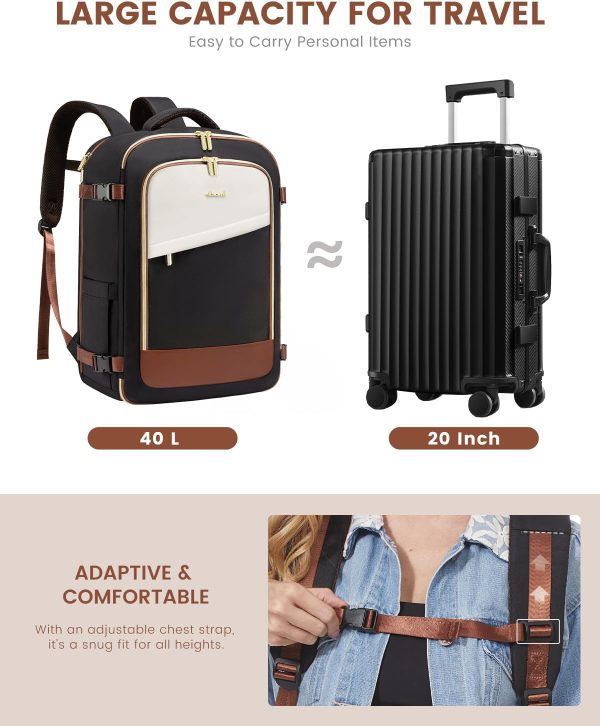 LOVEVOOK Travel Backpack for Women, 40L Carry On Backpack Flight Approved, Large Personal Item Bag Fits 17 inch Laptop, TSA Approved Luggage with 3 Packing Cubes,Waterproof Weekender Gym Daypack - Image 3